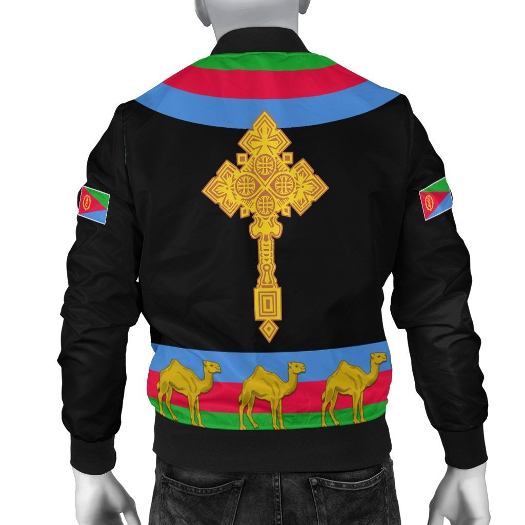 Eritrea Bomber Jacket Cross Flag Camel Black LT13 - Wonder Print Shop