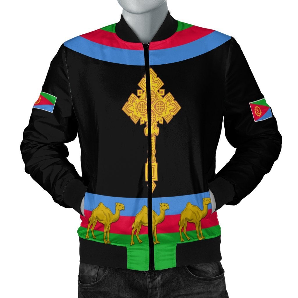 Eritrea Bomber Jacket Cross Flag Camel Black LT13 - Wonder Print Shop