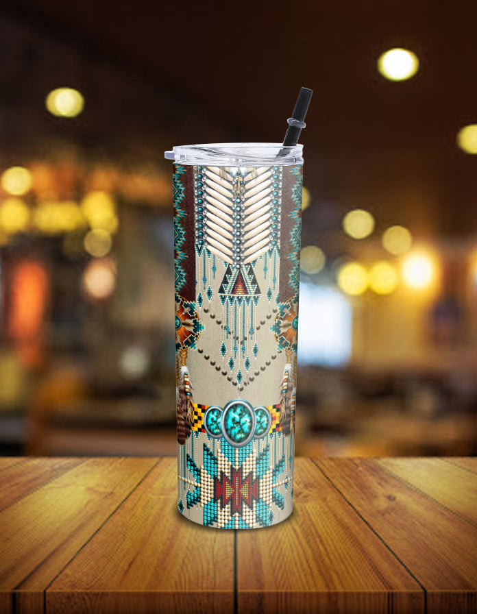 Turquoise Blue Pattern Breastplate Native American Skinny Tumbler LT10 - Wonder Print Shop