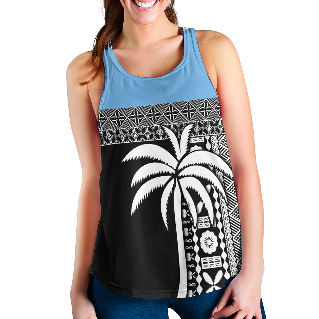 Fiji Tapa Pattern Women Racerback Tank Coconut Tree LT13 - Wonder Print Shop