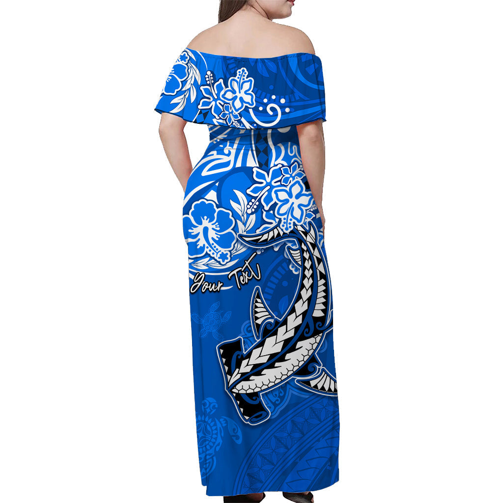 custom-personalised-hawaii-off-shoulder-long-dress-polynesia-blue-sea-turtle-honu-and-hammerhead-shark