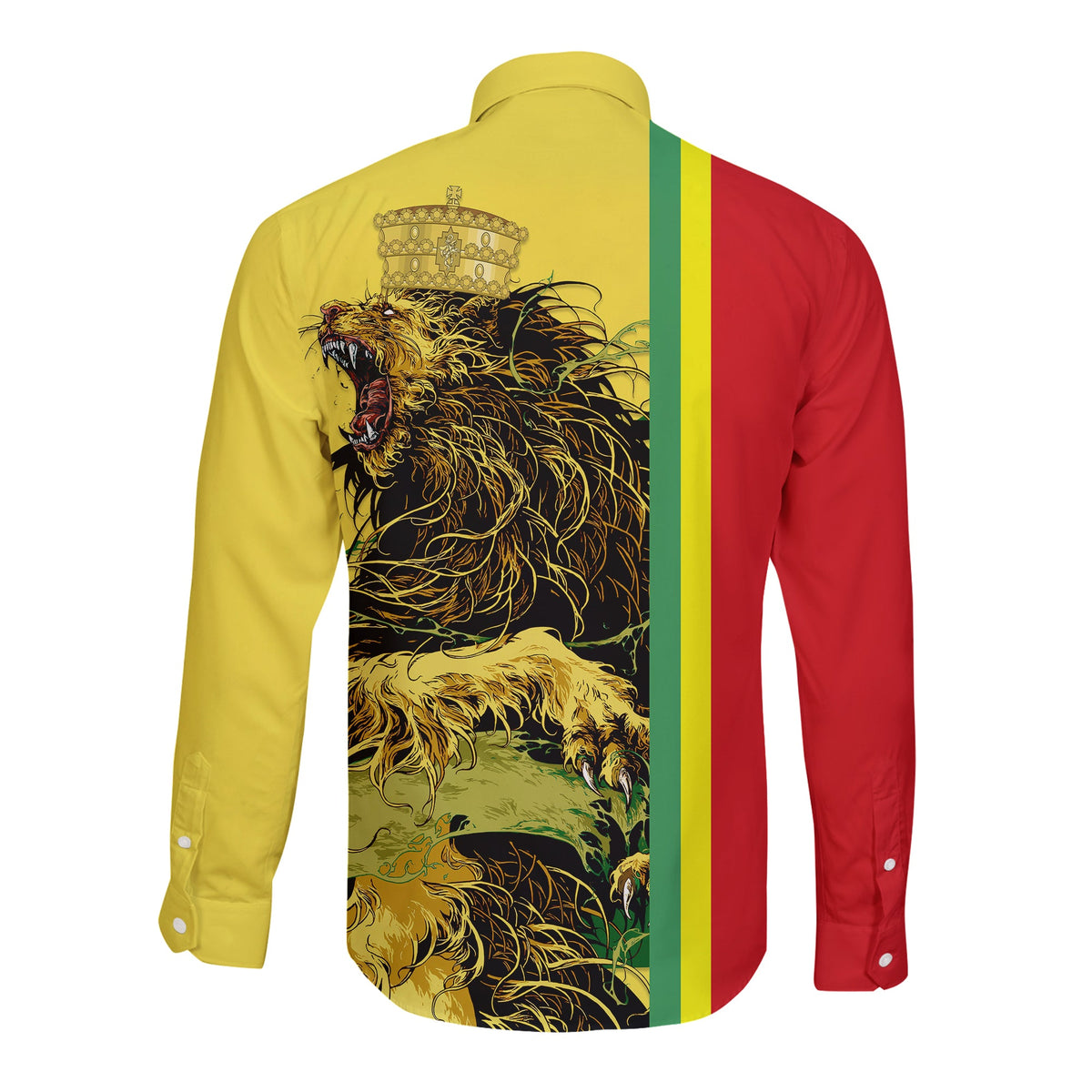 Ethiopia Lion Long Sleeve Button Shirt Yellow LT13 - Wonder Print Shop