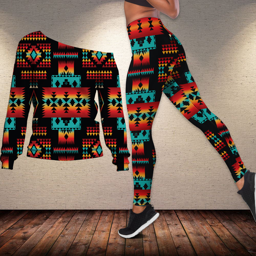 black-native-american-tribes-pattern-off-shoulder-sweater-legging-set