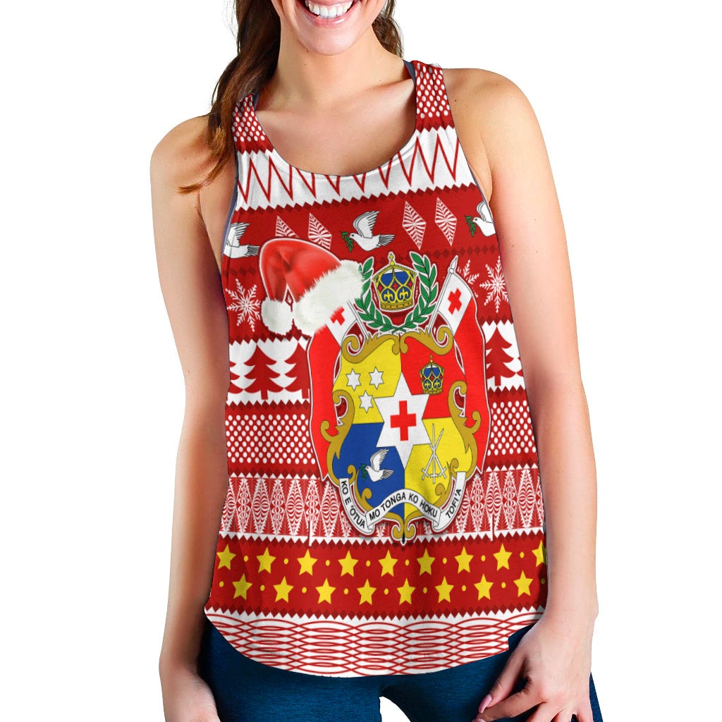 Tonga Kilisimasi Fiefia Women Racerback Tank Merry Christmas with Tongan Pattern LT13 - Wonder Print Shop