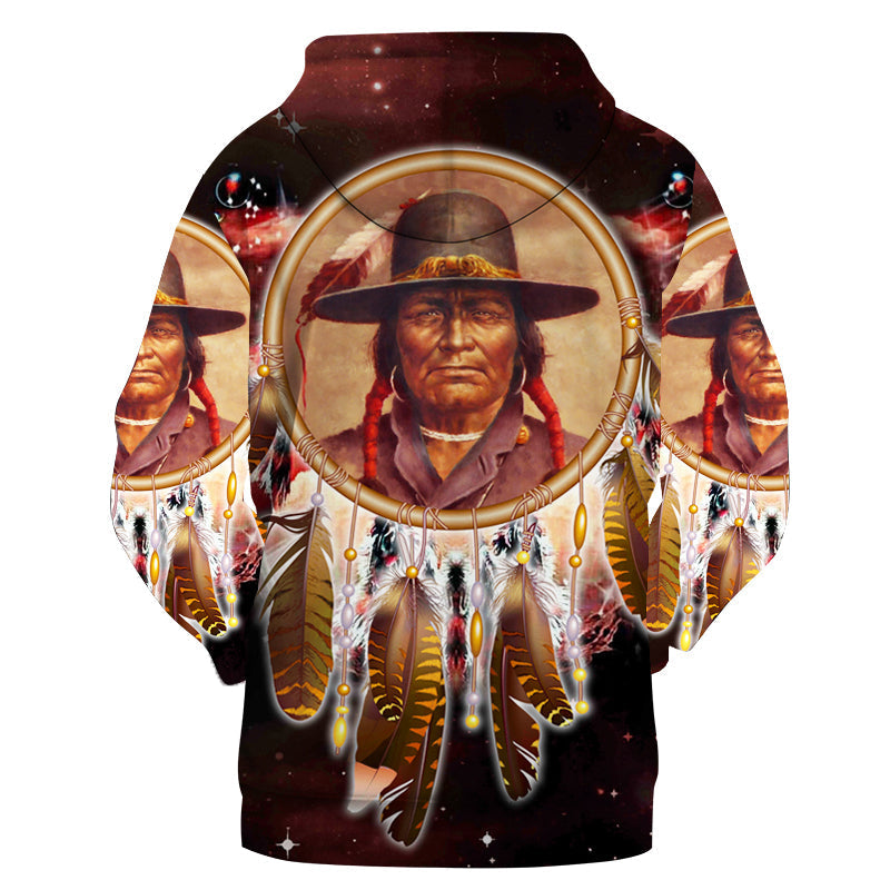 Native American Chief Dream Catcher Red Galaxy 3D Hoodie LT10 - Wonder Print Shop