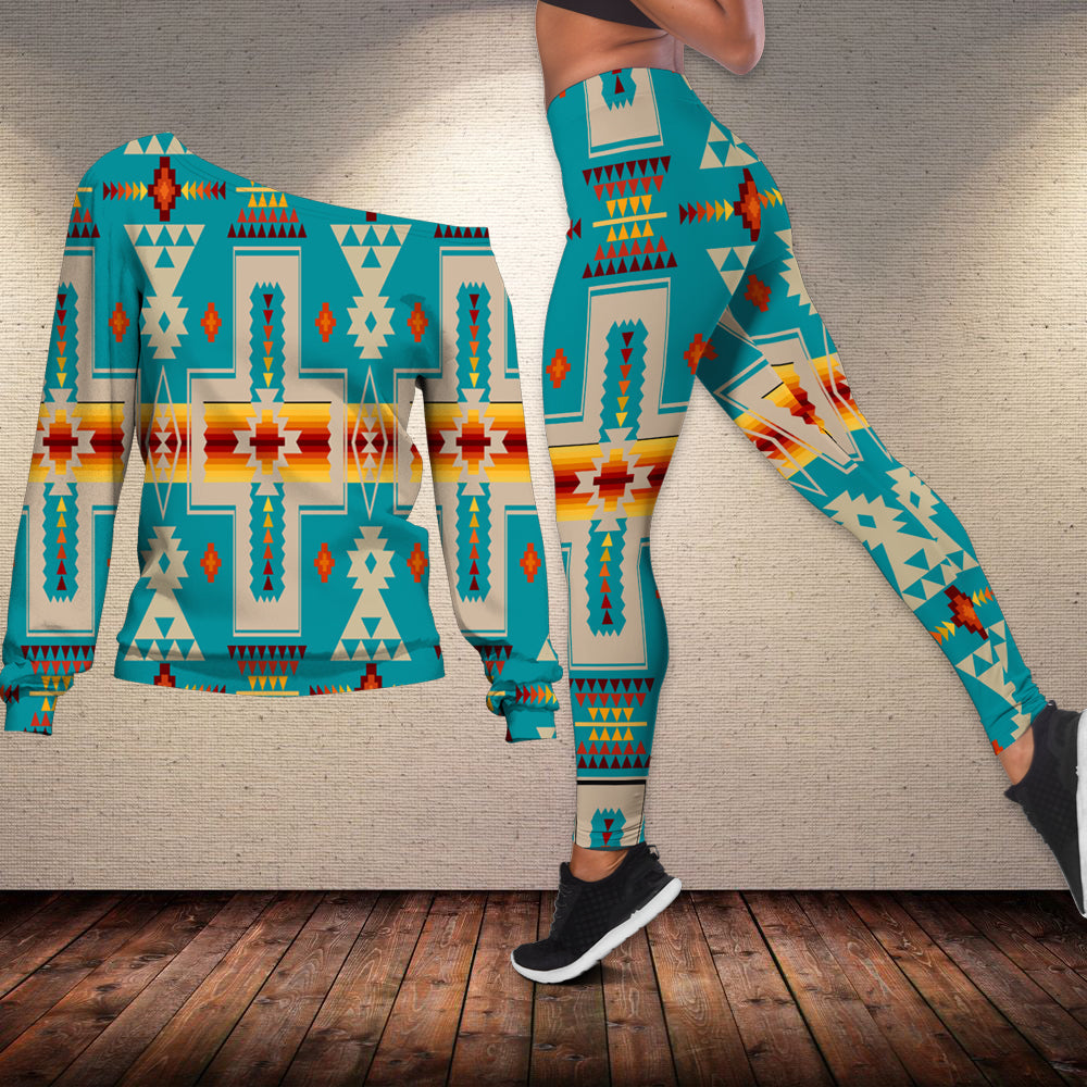 native-american-turquoise-tribe-design-off-shoulder-sweater-leggings-set