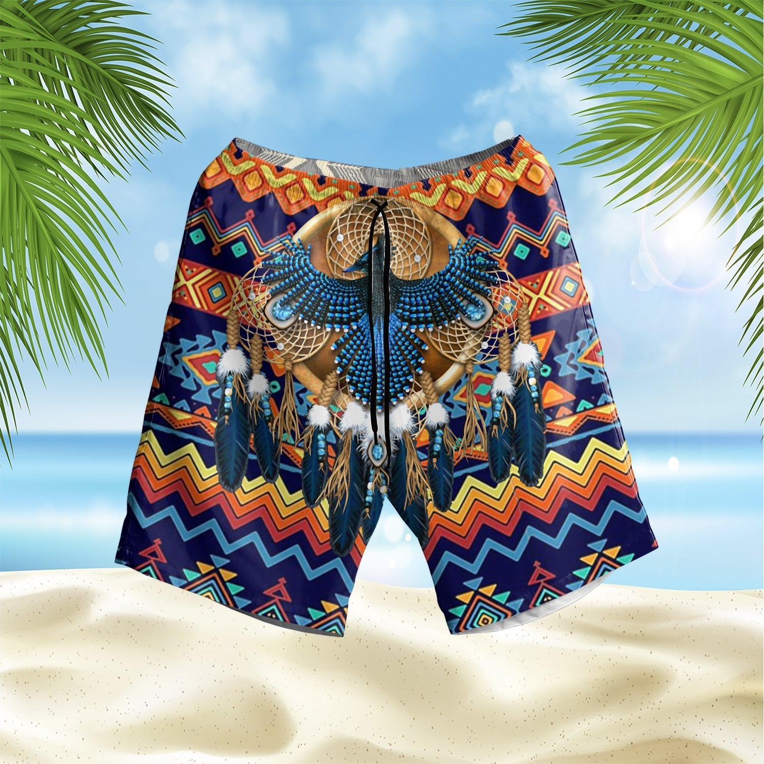 native-american-pattern-color-thunderbird-hawaiian-shorts