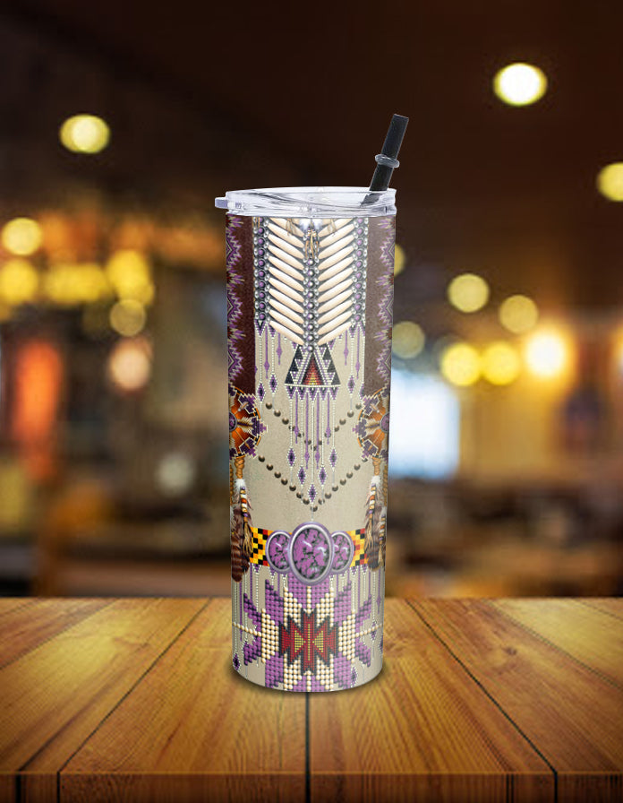 Native American Purple Pattern Breastplate Skinny Tumbler LT10 - Wonder Print Shop