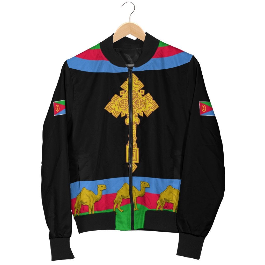 Eritrea Bomber Jacket Cross Flag Camel Black LT13 - Wonder Print Shop