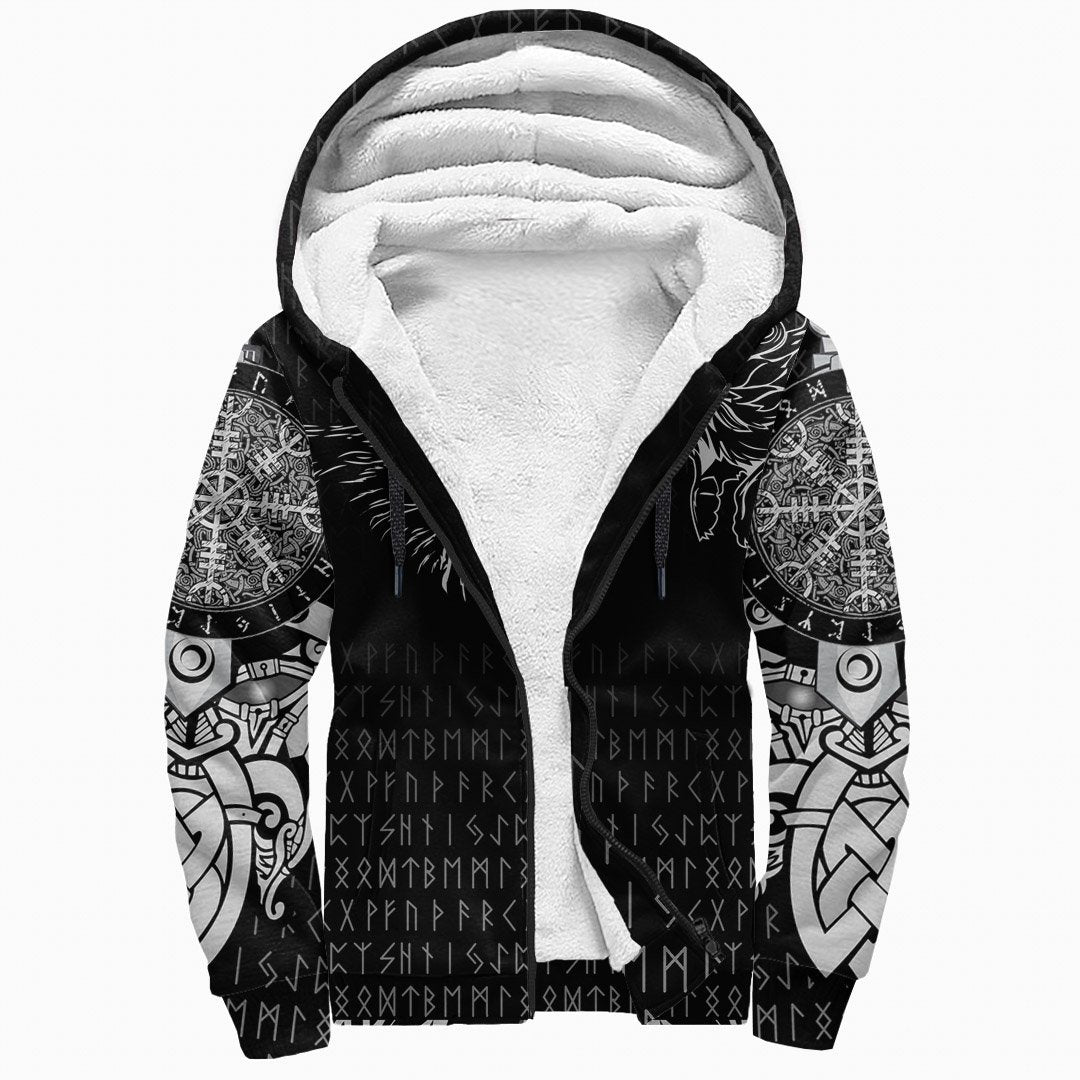 Viking Sherpa Hoodie - Raven and Wolf Special Tattoo RLT12 - Wonder Print Shop