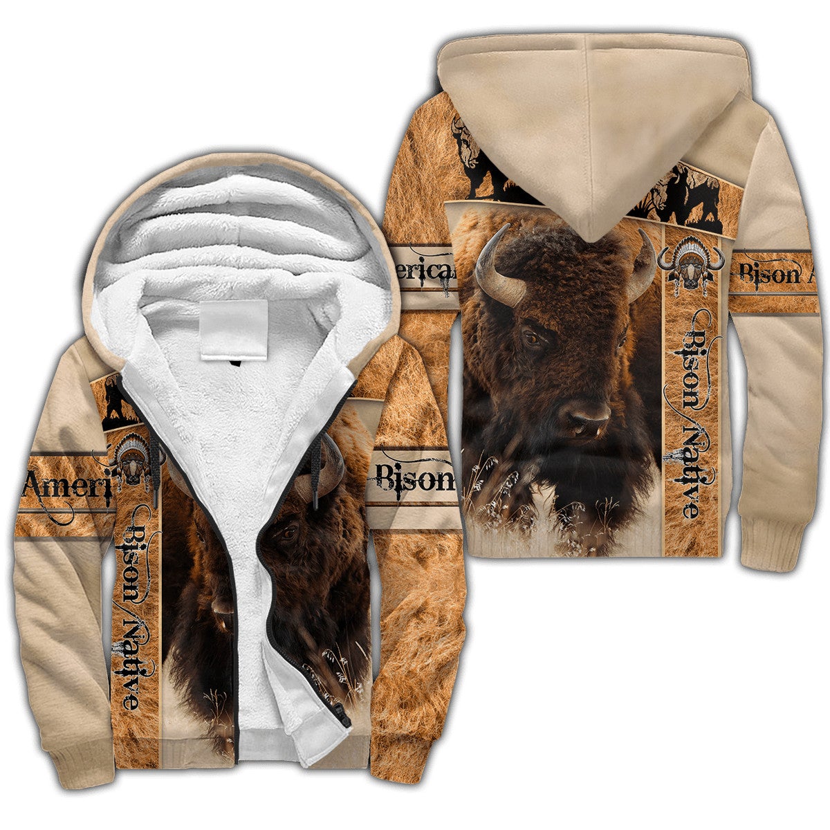 Bison Native American 3D All Over Printed Unisex Sherpa Hoodie - Wonder Print Shop