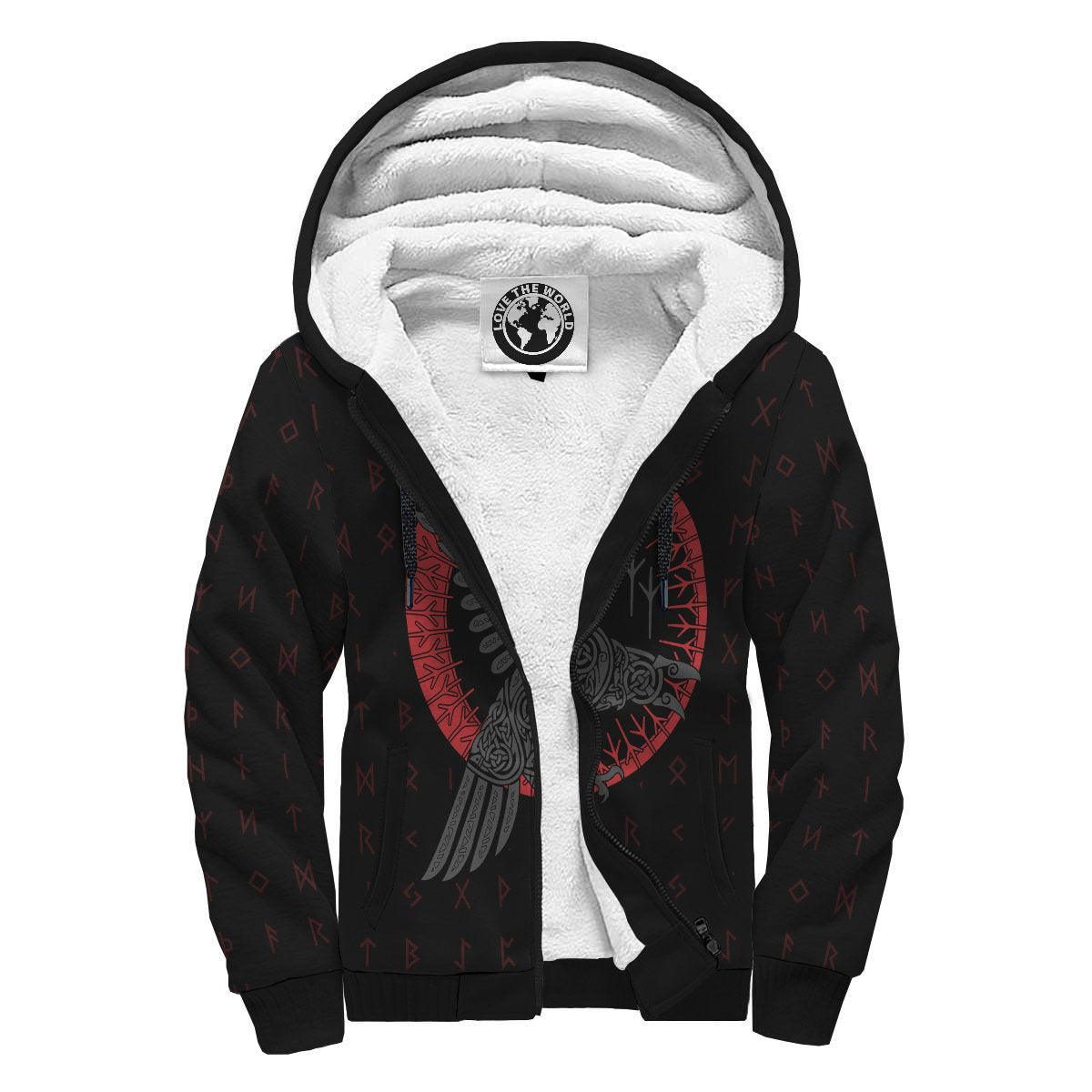 Viking Odin's Raven Old Runes Style Sherpa Hoodie RLT12 - Wonder Print Shop