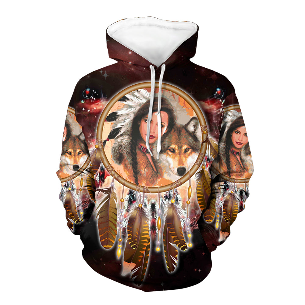 Native American Girl Dream Catcher Red Galaxy 3D Hoodie LT10 - Wonder Print Shop