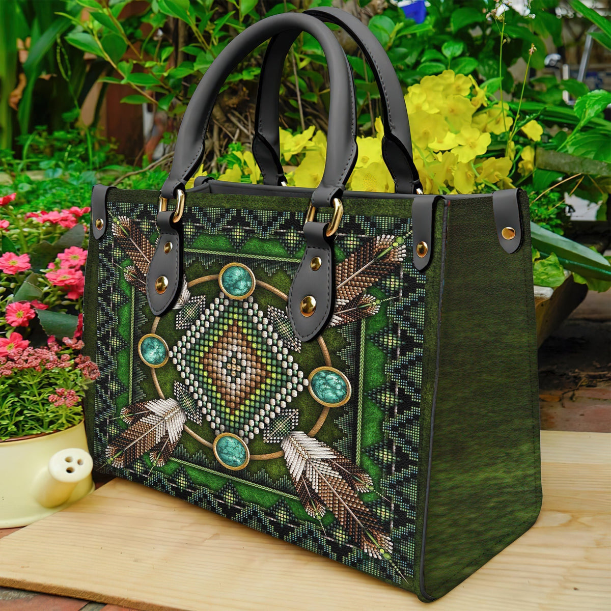 native-american-naumaddic-arts-green-leather-bag