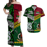 Vanuatu New Zealand Matching Hawaiian Outfits For Couples Polynesian Maori Matching Hawaiian Shirt And Dress Green LT8 - Wonder Print Shop