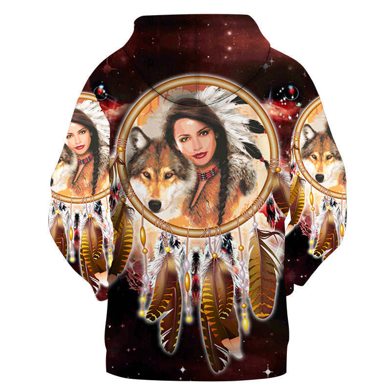 Native American Girl Dream Catcher Red Galaxy 3D Hoodie LT10 - Wonder Print Shop
