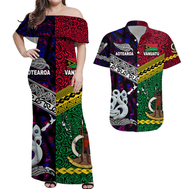 Vanuatu New Zealand Matching Hawaiian Outfits For Couples Polynesian Maori Matching Hawaiian Shirt And Dress Purple LT8 - Wonder Print Shop