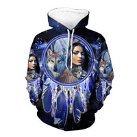 Native American Girl Dream Catcher Blue Galaxy 3D Hoodie LT10 - Wonder Print Shop