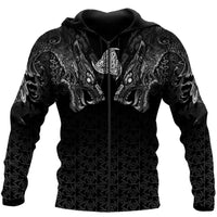 Viking Clothing Fenrir Wolf and Triple Horn Of Odin Viking Hoodie RLT12 - Wonder Print Shop