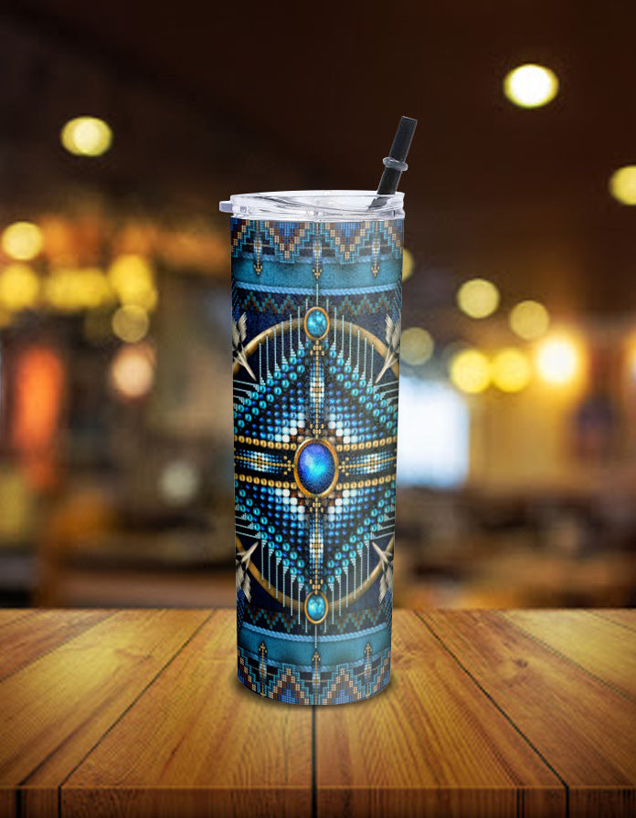 Naumaddic Arts Blue Native American Skinny Tumbler LT10 - Wonder Print Shop