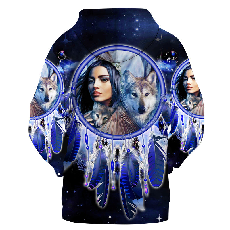 Native American Girl Dream Catcher Blue Galaxy 3D Hoodie LT10 - Wonder Print Shop