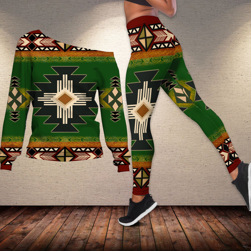 native-american-southwest-green-symbol-off-shoulder-sweater-leggings-set
