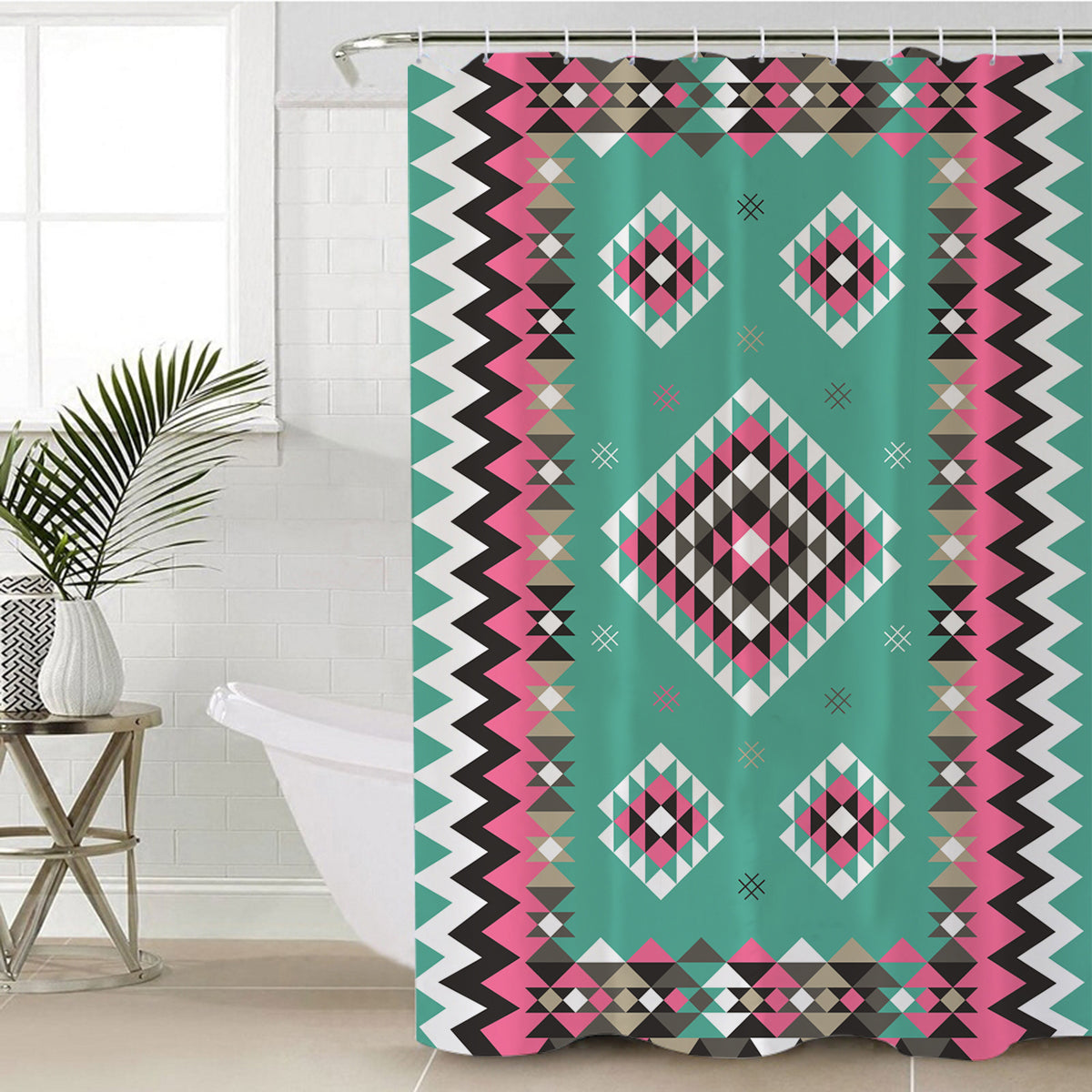 ethnic-geometric-pink-pattern-shower-curtain