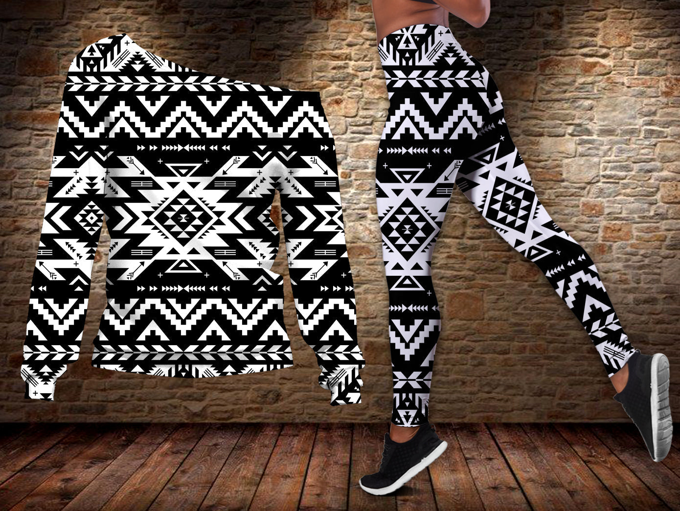 black-pattern-native-american-off-shoulder-sweater-legging-set