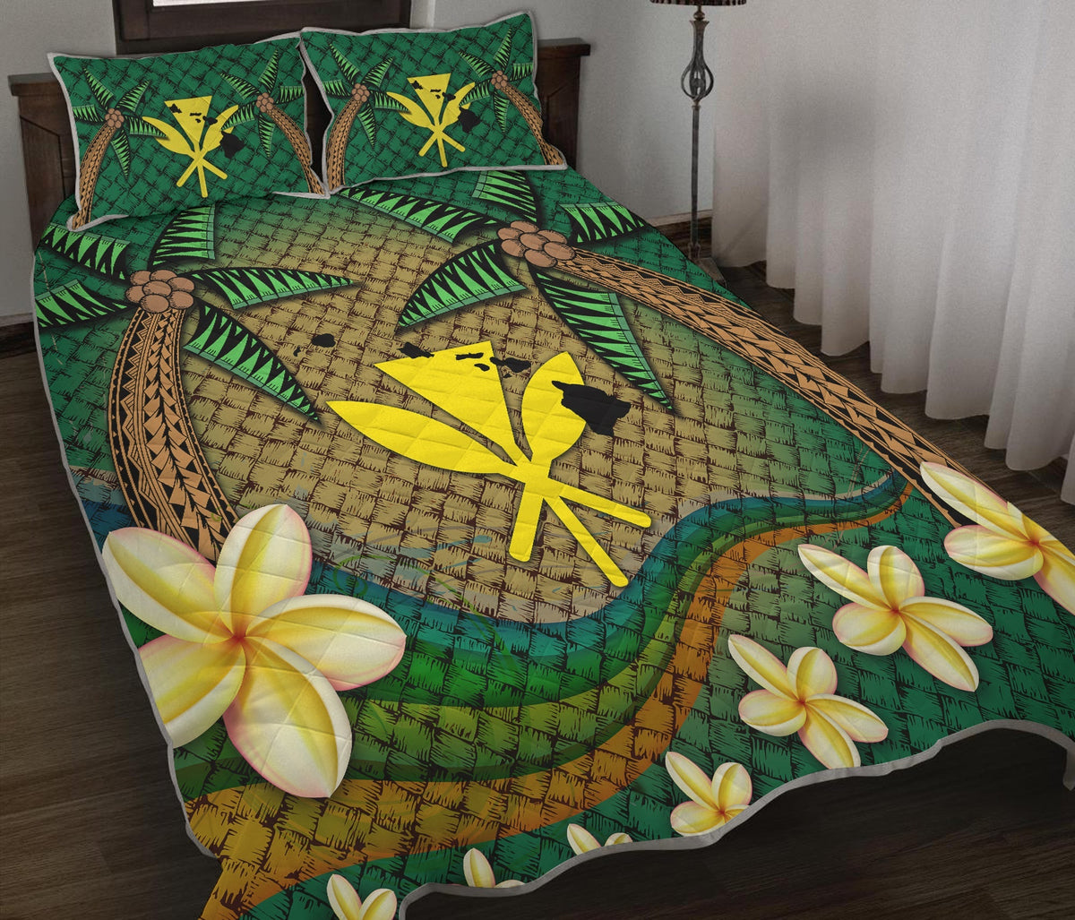 Kanaka Maoli Hawaiian Quilt Bed Set - Lauhala Tropical Plumeria Coconut Tree Polynesian LT4 - Wonder Print Shop