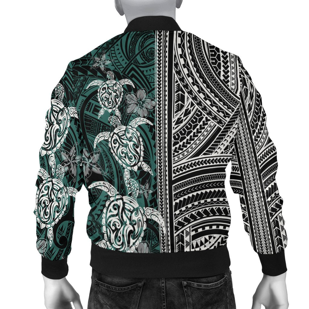 Polynesian Bomber Jacket Turtle With Ethnic Motives and Floral Elements LT20 - Wonder Print Shop