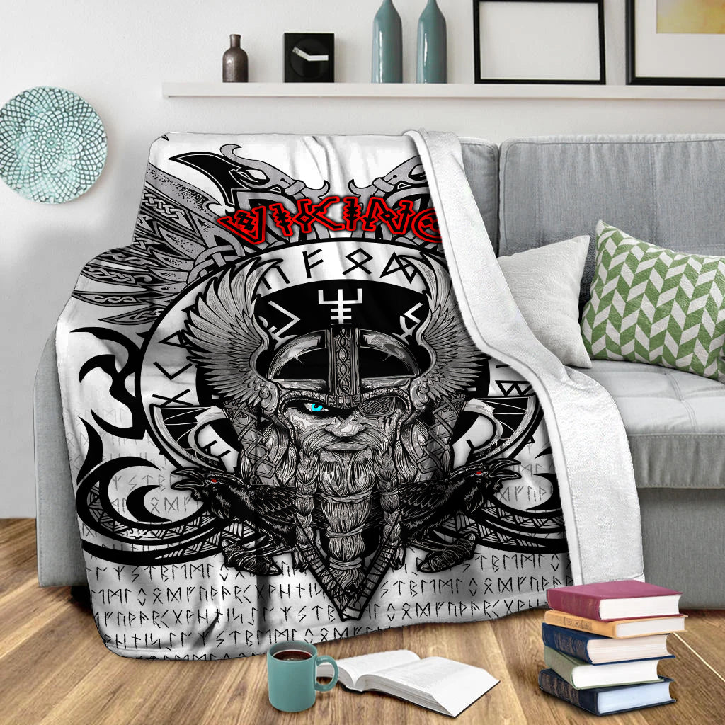 Viking Vegvisir Odin With Huginn And Muninn Blanket - LT2