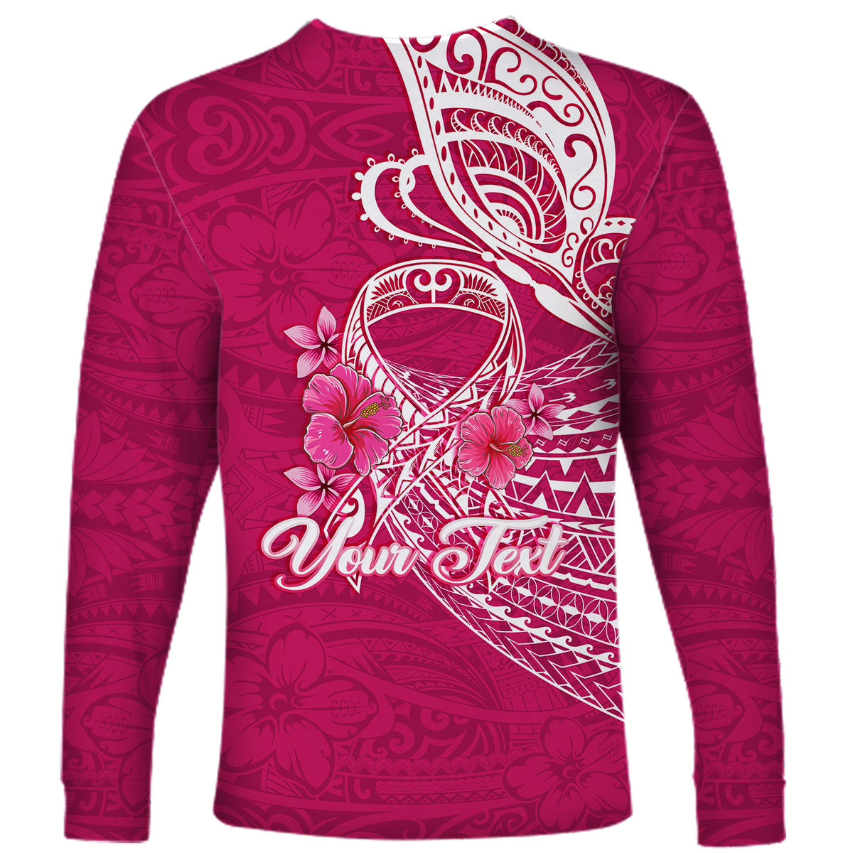 Custom Personalised Breast Cancer Pink Ribbon Butterfly Polynesian Pink Version Long Sleeve Shirt LT12 - Wonder Print Shop