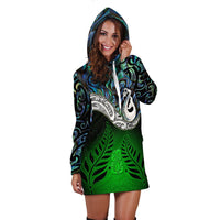 New Zealand Maori Hoodie Dress Manaia Paua Shell Glitter Green LT4 - Wonder Print Shop