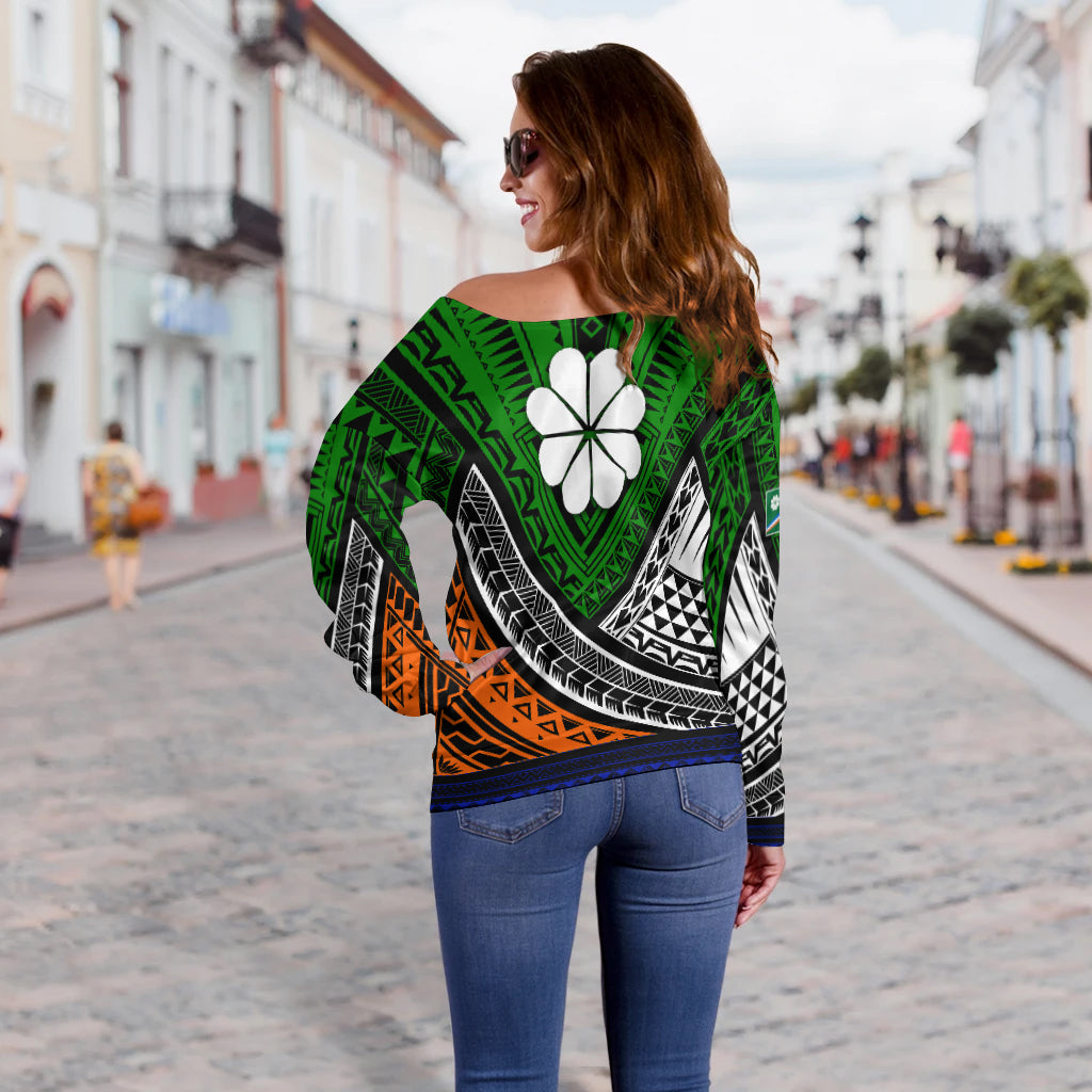 Kwajalein Atoll Tribal Pattern Women Off Shoulder Sweater LT12 - Wonder Print Shop