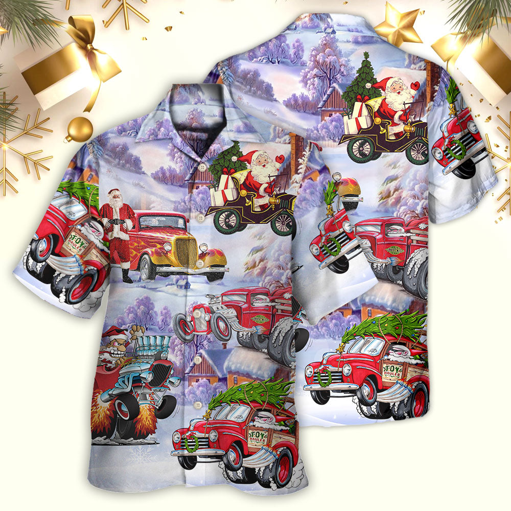 Santa Hot Rod Christmas Tree Merry Xmas Hawaiian Shirt - Wonder Print Shop