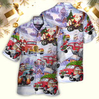 Santa Hot Rod Christmas Tree Merry Xmas Hawaiian Shirt - Wonder Print Shop