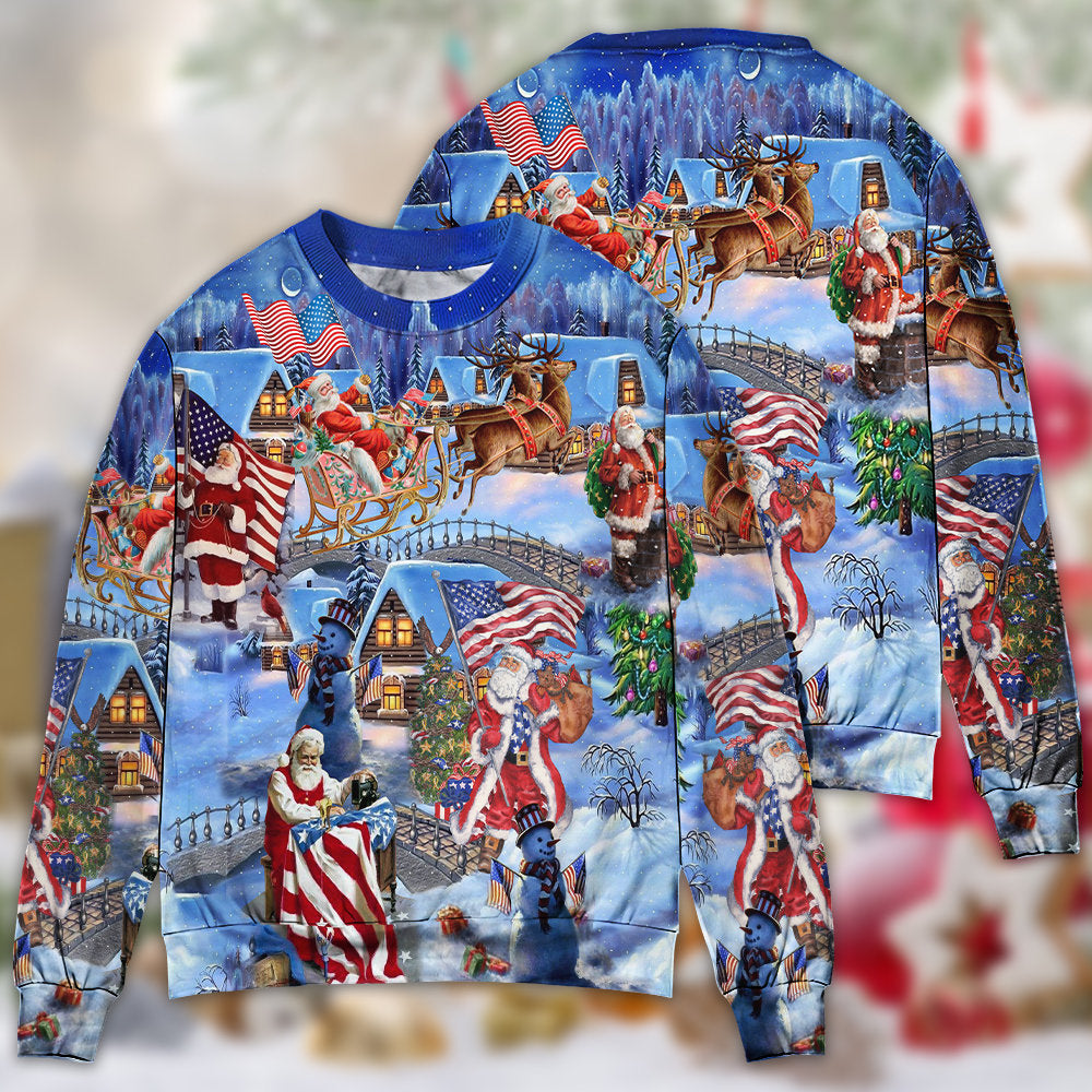 America Christmas Patriotic Santa Claus Ugly Christmas Sweater - Wonder Print Shop