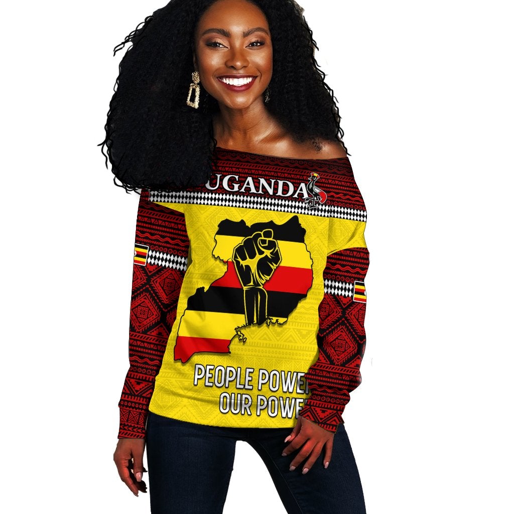 Uganda Off Shoulder Sweater African Pattern People Power Our Power LT13 - Wonder Print Shop