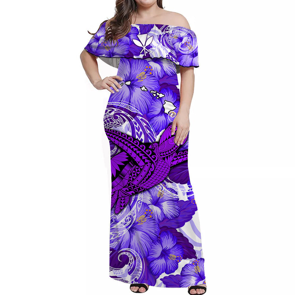 custom-personalised-hawaii-off-shoulder-long-dress-purple-polynesian-turtle-and-hibiscus