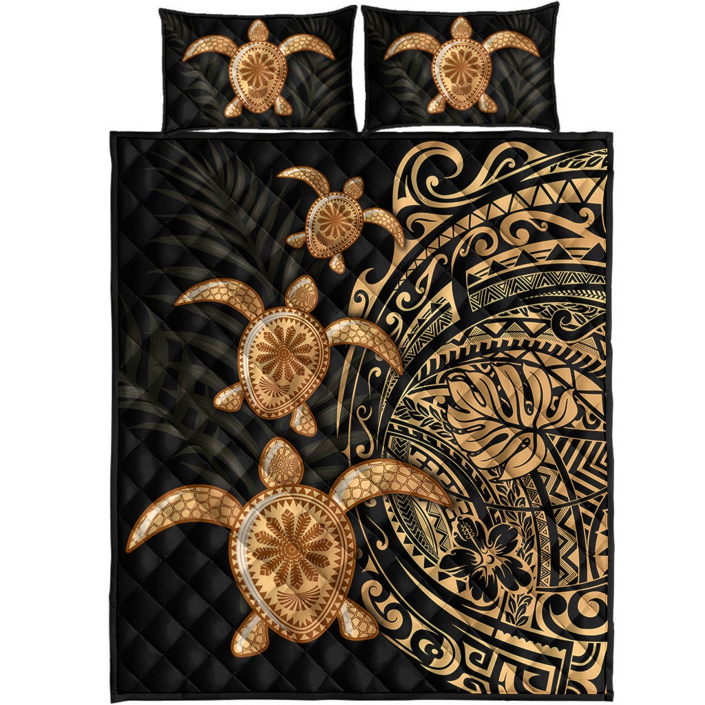 Polynesian Turtle Quilt Bed Set Honu Family Gold LT4 - Wonder Print Shop