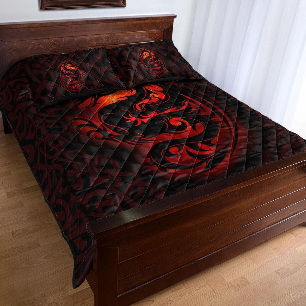 Wales Celtic Quilt Bed Set Fury Celtic Dragon With Knot - Wonder Print Shop