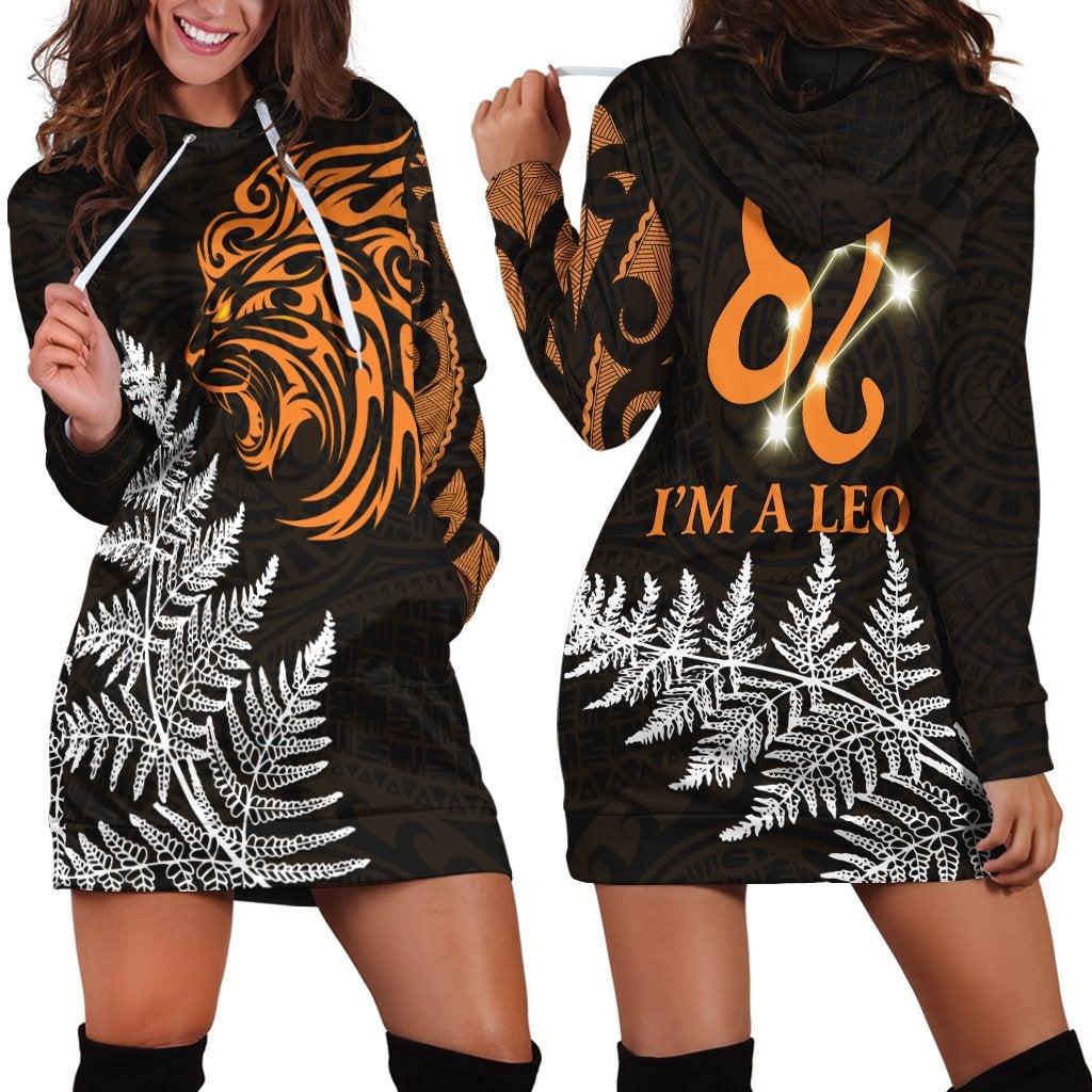 Leo Zodiac Style Maori Hoodie Dress Orange Lion LT13 - Wonder Print Shop