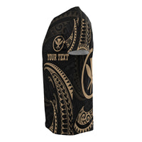 Custom Hawaii Polynesian T Shirt Gold Tribal Wave - Wonder Print Shop