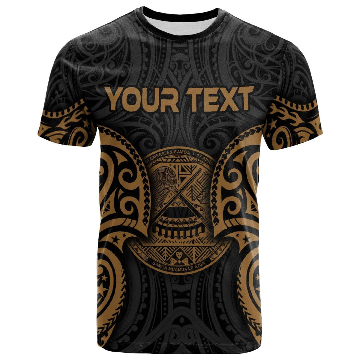 Custom American Samoa Polynesian T Shirt American Samoan Spirit Gold - Wonder Print Shop
