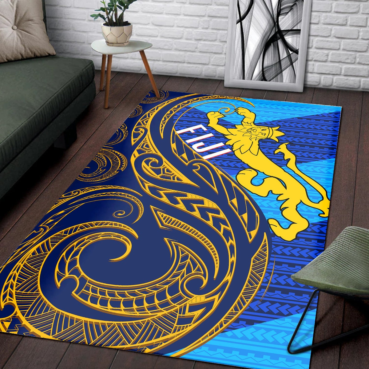 Fiji Area Rug - Flag's Color With Gold Polynesian Pattern LT20 - Wonder Print Shop