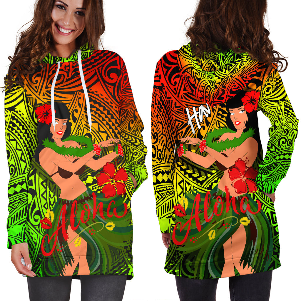 Hawaii Hula Girl Reggae Hoodie Dress LT2 - Wonder Print Shop