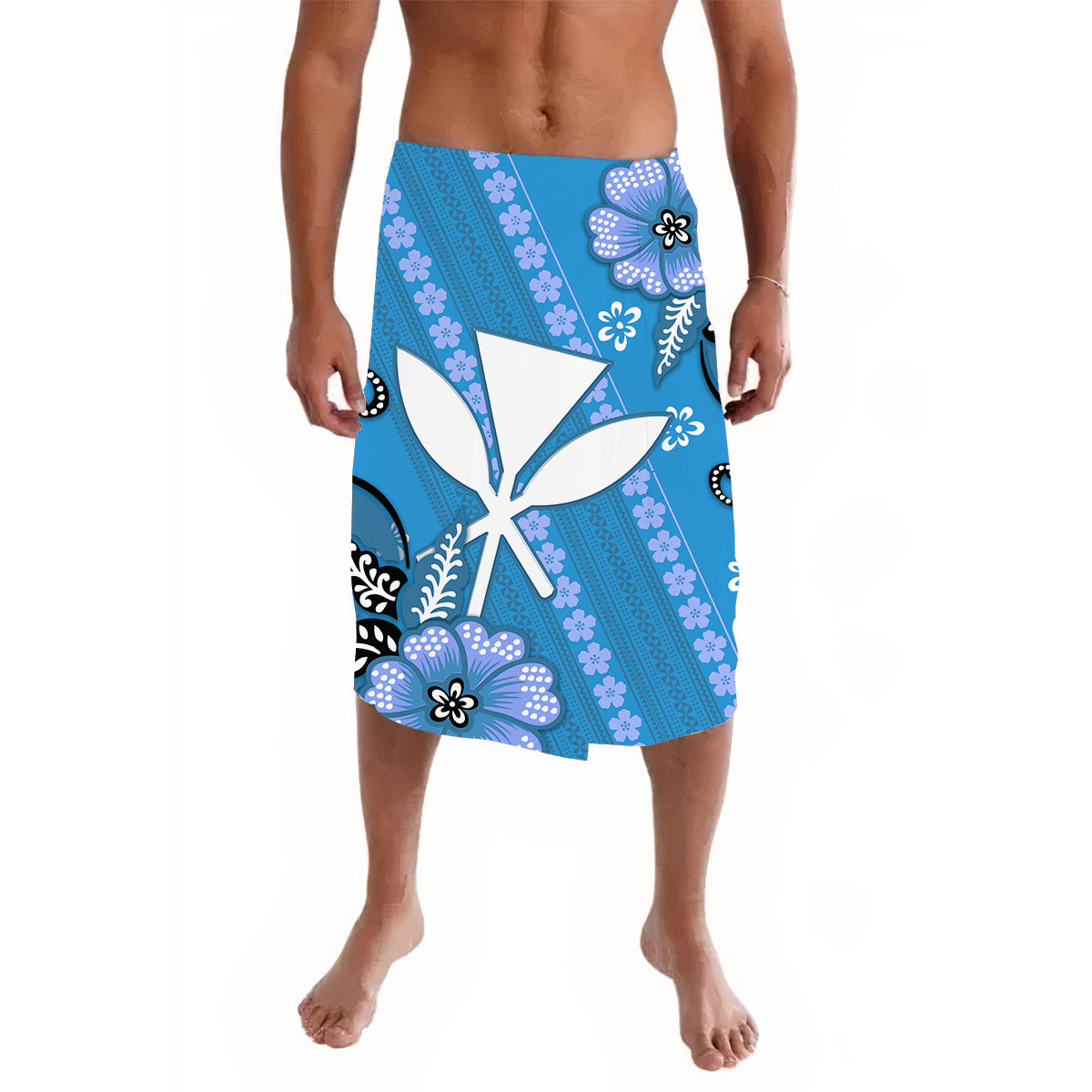 Hawaii Lavalava Kakau Tribal Blue Batik Floral LT13 - Wonder Print Shop