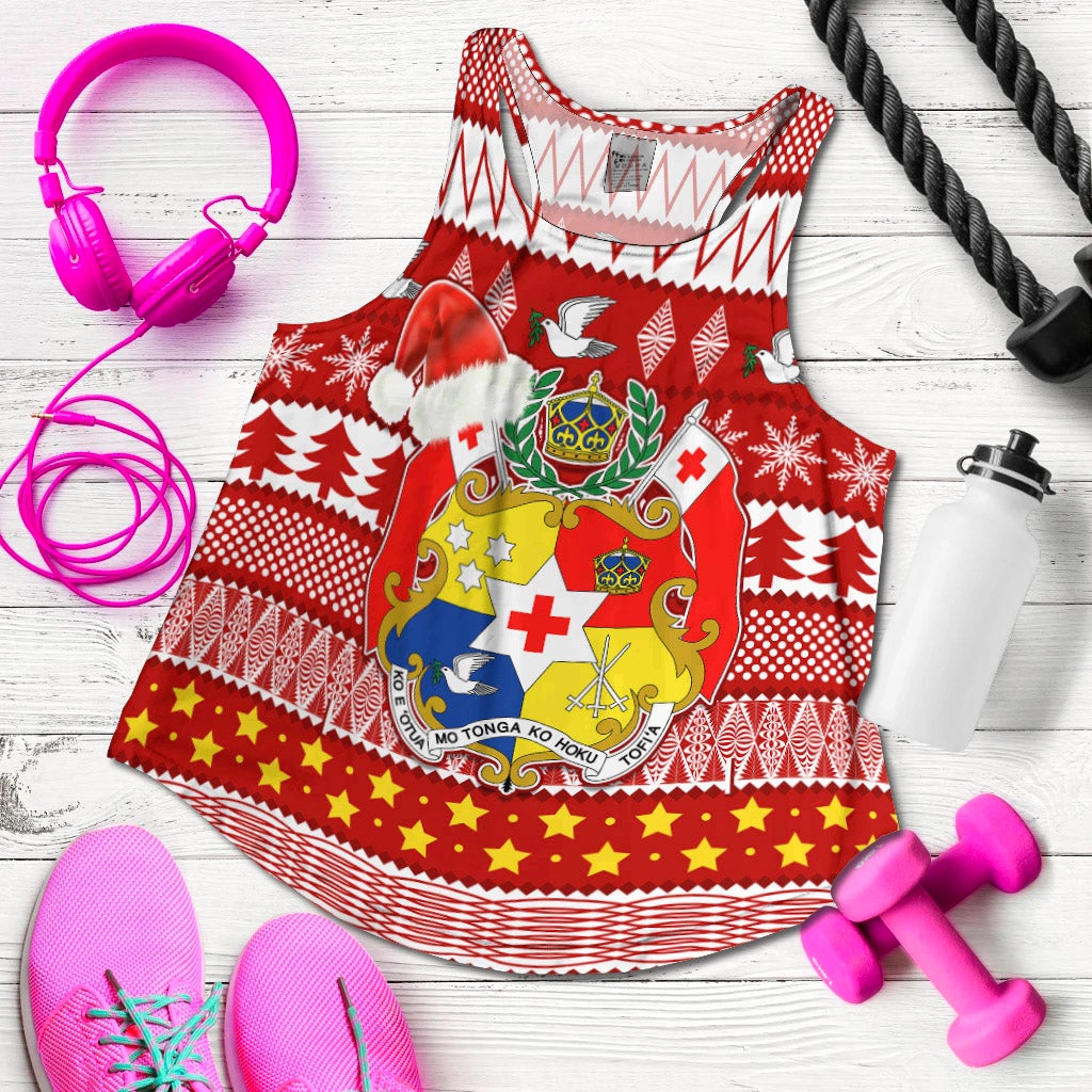 Tonga Kilisimasi Fiefia Women Racerback Tank Merry Christmas with Tongan Pattern LT13 - Wonder Print Shop
