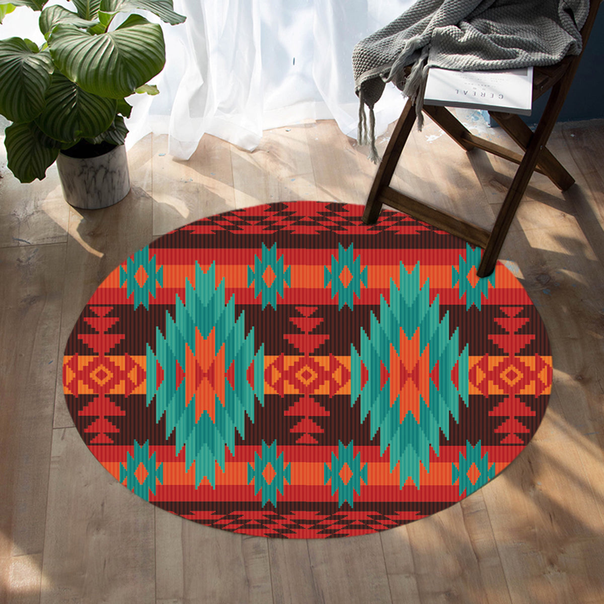 native-american-red-geometric-pattern-round-carpet