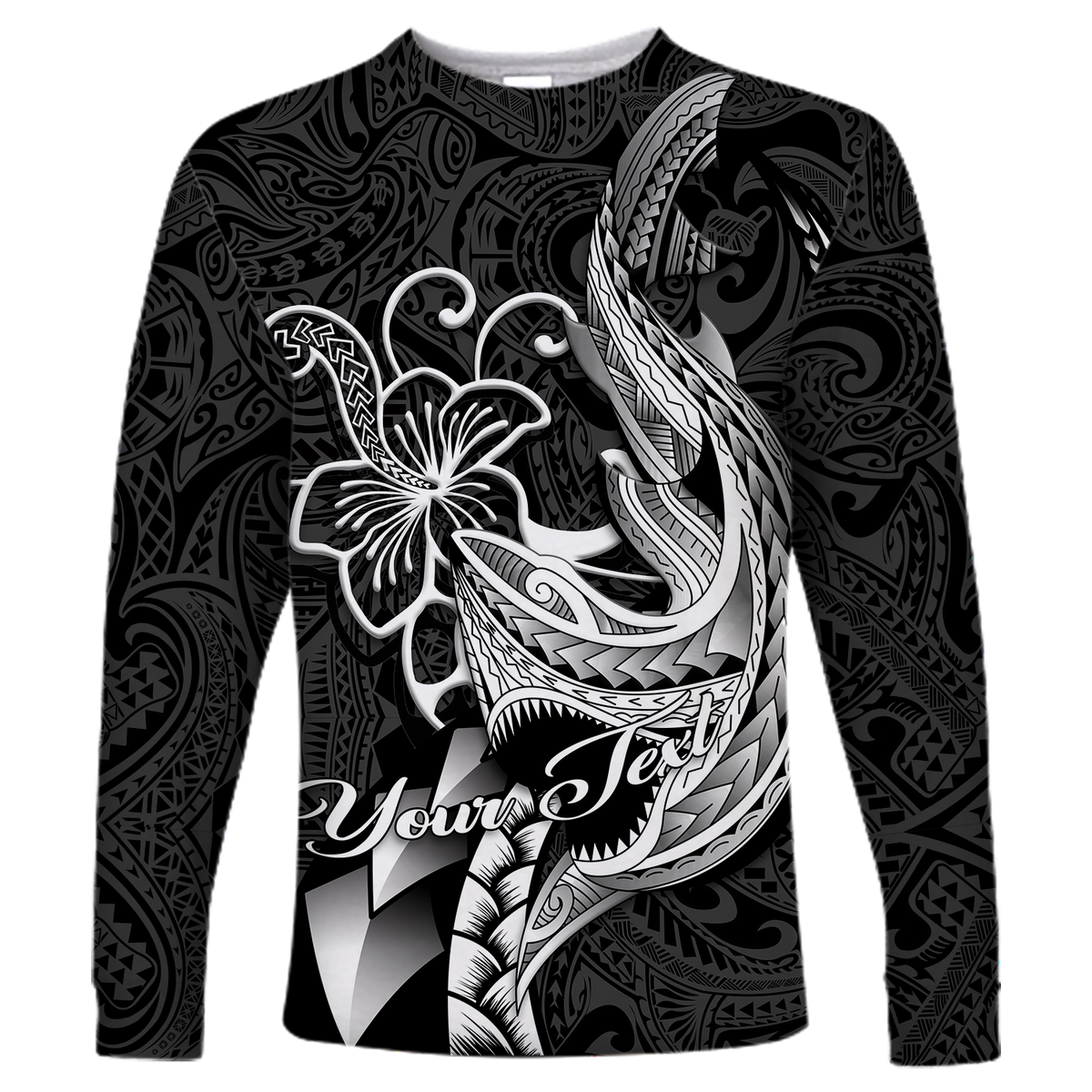 Custom Personalised Polynesian Shark Tattoo Hawaii Tribal Long Sleeve Shirt LT12 - Wonder Print Shop